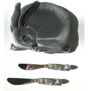 Vintage Arthur Court Bunny Rabbit Aluminum Tray Serving Dish Plate and Knives